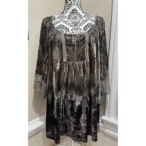 One World Velvet Tunic Top Womens 1X Sequins Festival Whimsigoth Brown